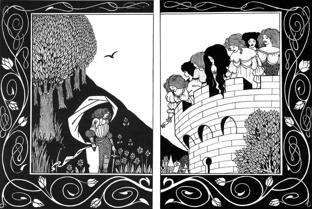By Aubrey Vincent Beardsley (1872-1898) for Le Morte d'Arthur, J. M. Den & Co._Year:1893. - Thomas Malory: Le Morte d'Arthur - Book XVI - Chapter XII: How a devil in Woman's likeness would have tempted Sir Borstohave lain by her, and how by God's grace he escaped.", Public Domain, https://commons.wikimedia.org/w/index.php?curid=59672530