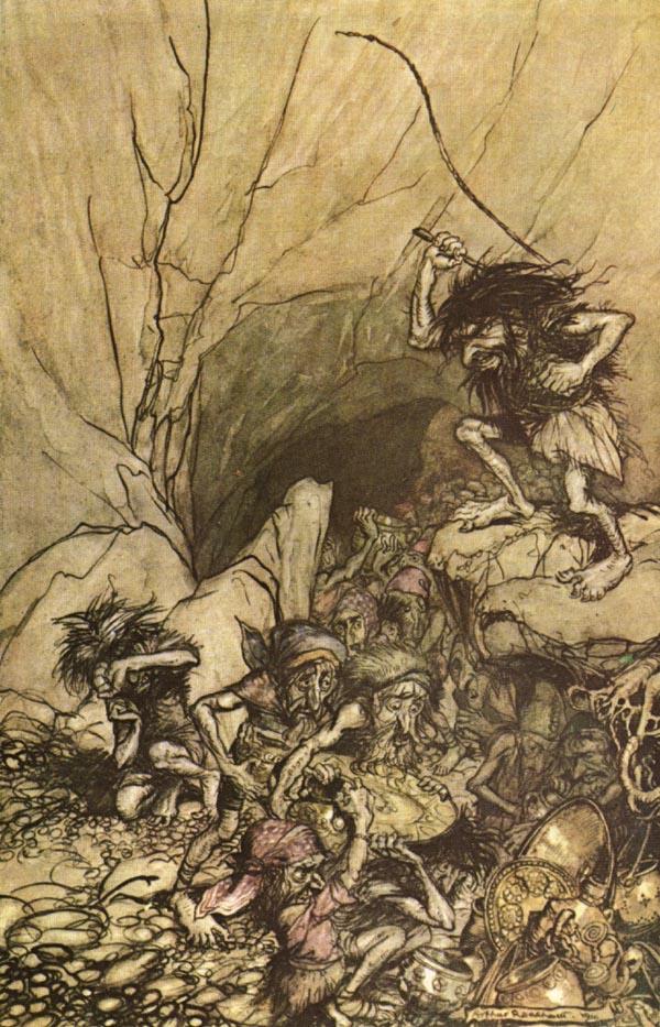 By Arthur Rackham - http://www.artpassions.net/cgi-bin/rackham.pl?../galleries/rackham/ring/ring11.jpgOriginally the image was published in the following book:Wagner, Richard (translated by Margaret Amour) (1910). The Rhinegold and the Valkyrie. London:William Heinemann, New York: Doubleday, Page 44., Public Domain, https://commons.wikimedia.org/w/index.php?curid=1217353, Alberich