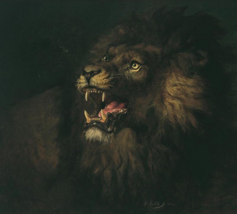 By Raden Saleh - Sotheby's Singapore, 22.10.2006, lot 48 via ARCADJA auction results, Public Domain, https://commons.wikimedia.org/w/index.php?curid=30242982, Leonal's Roar