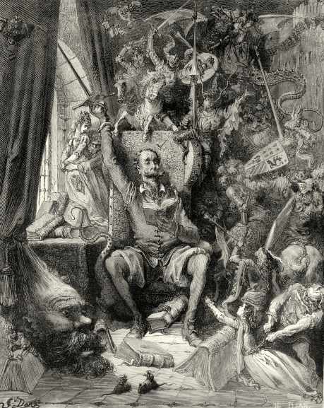 By Gustave Doré (1832–1883)Héliodore-Joseph Pisan (assistant, 1822-1890) - The History of Don Quixote, by Cervantes. The Text edited by J. W. Clark, M.A. (Sometime Fellow of Trinity College, Cambridge) and a Biographical Notice of Cervantes by T. Teignmouth Shore, M.A. Illustrated by Gustave Doré. In Two Parts. Part I. Cassell & Company, Limited, London, Paris, New York & Melbourne. All Rights Reserved. MCMVI, Public Domain, https://commons.wikimedia.org/w/index.php?curid=6912927 Bard, Aspirant