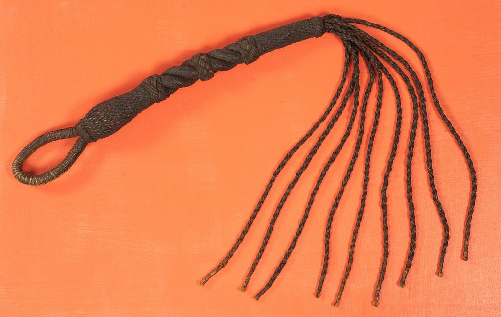 By USS Constitution Museum - https://ussconstitutionmuseum.org/collection-items/cat-o-nine-tails/, CC BY 4.0, https://commons.wikimedia.org/w/index.php?curid=106766468, Whip, Cat-o'-Nine-Tails