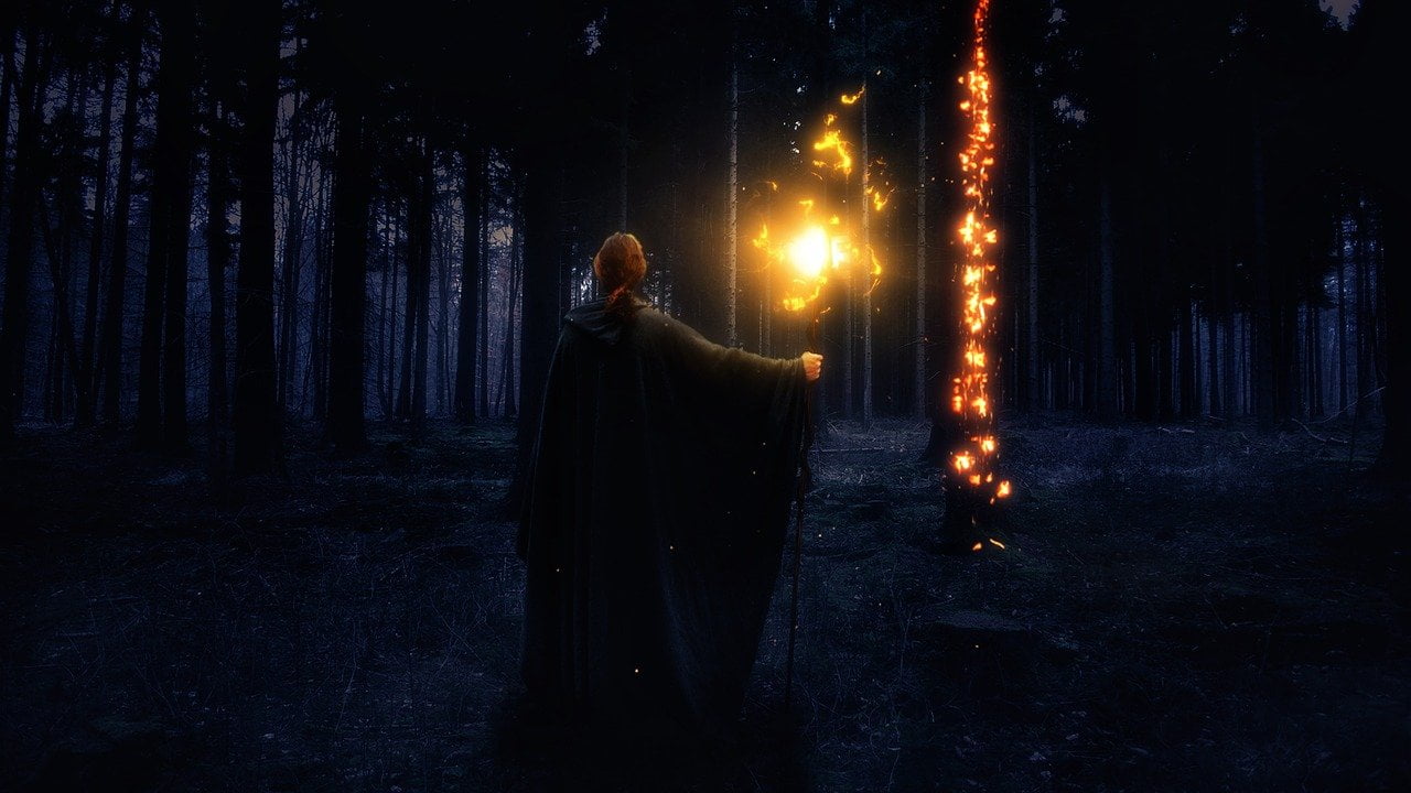 Druids gathered in an ancient forest where sacred learning, judgement and ritual authority meet