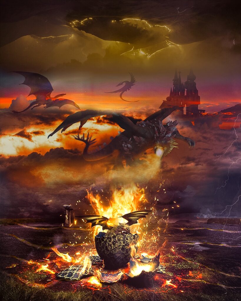 Fantasy Dragon Fire Flying Sky  - MsAnas / Pixabay, Linnorm, Flame