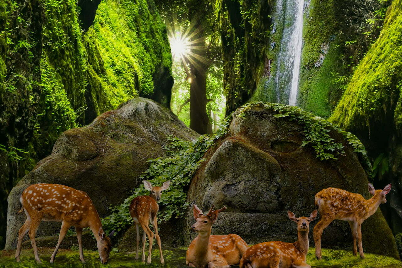 Wild animals representing the Animal Growth spell