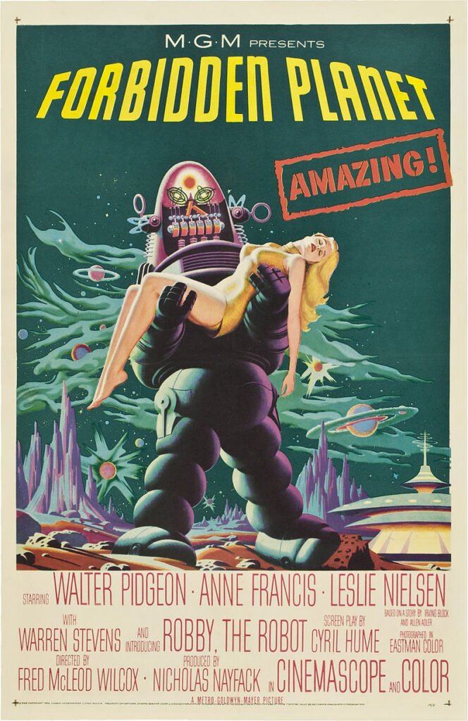 By Copyrighted by Loew's International. Artists(s) not known. - http://wrongsideoftheart.com/wp-content/gallery/posters-f/forbidden_planet_poster_01.jpg, Public Domain, https://commons.wikimedia.org/w/index.php?curid=25226691