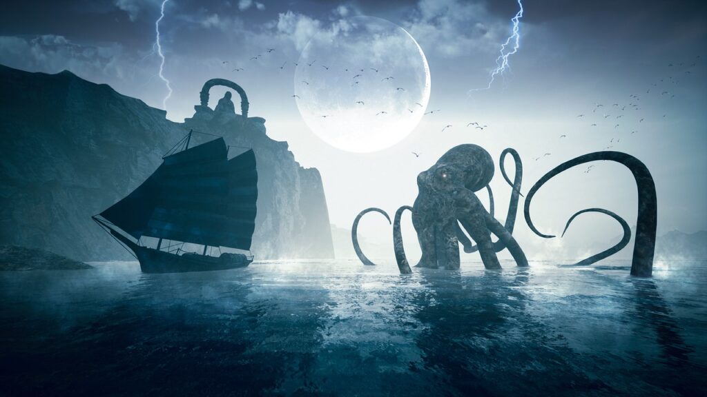 Octopus Ocean Fantasy Ship Sailing  - Cilvarium / Pixabay, Fiendish Kraken