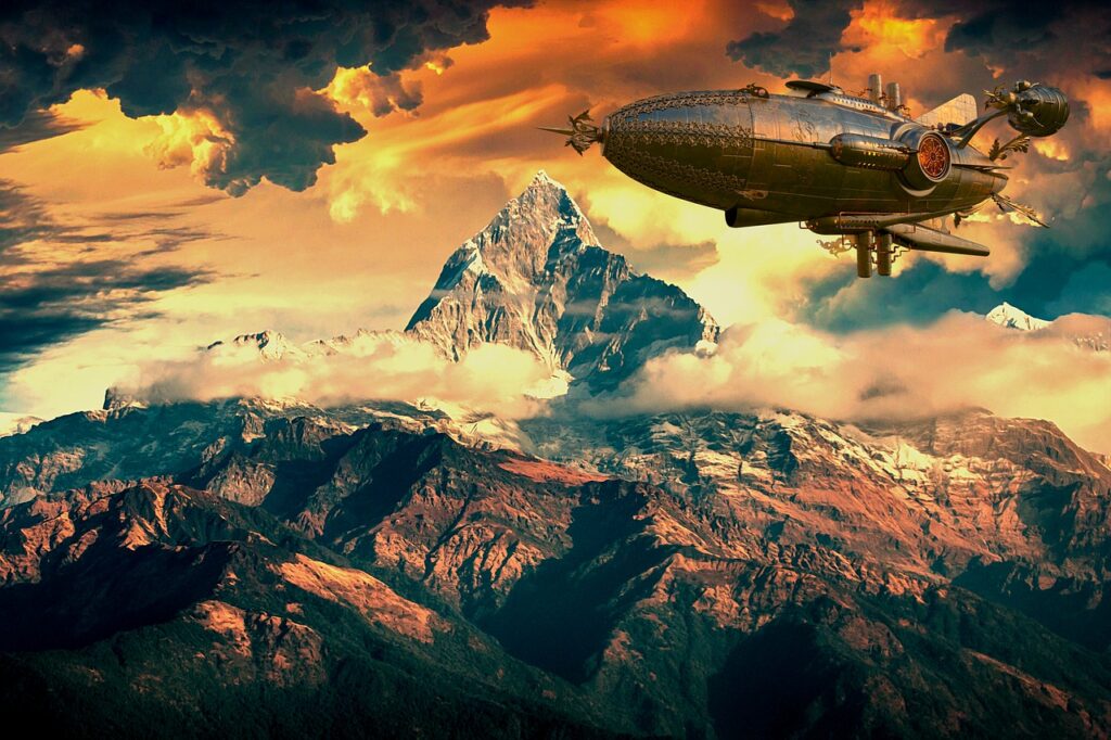 Steampunk Fantasy Mountains Airship  - Artie_Navarre / Pixabay, Airship