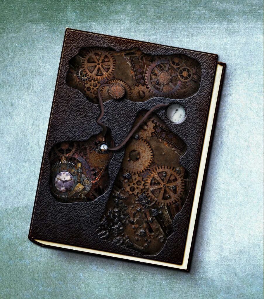 Steampunk Gears Book Cogs Pipes  - Prettysleepy / Pixabay, Rust Monster