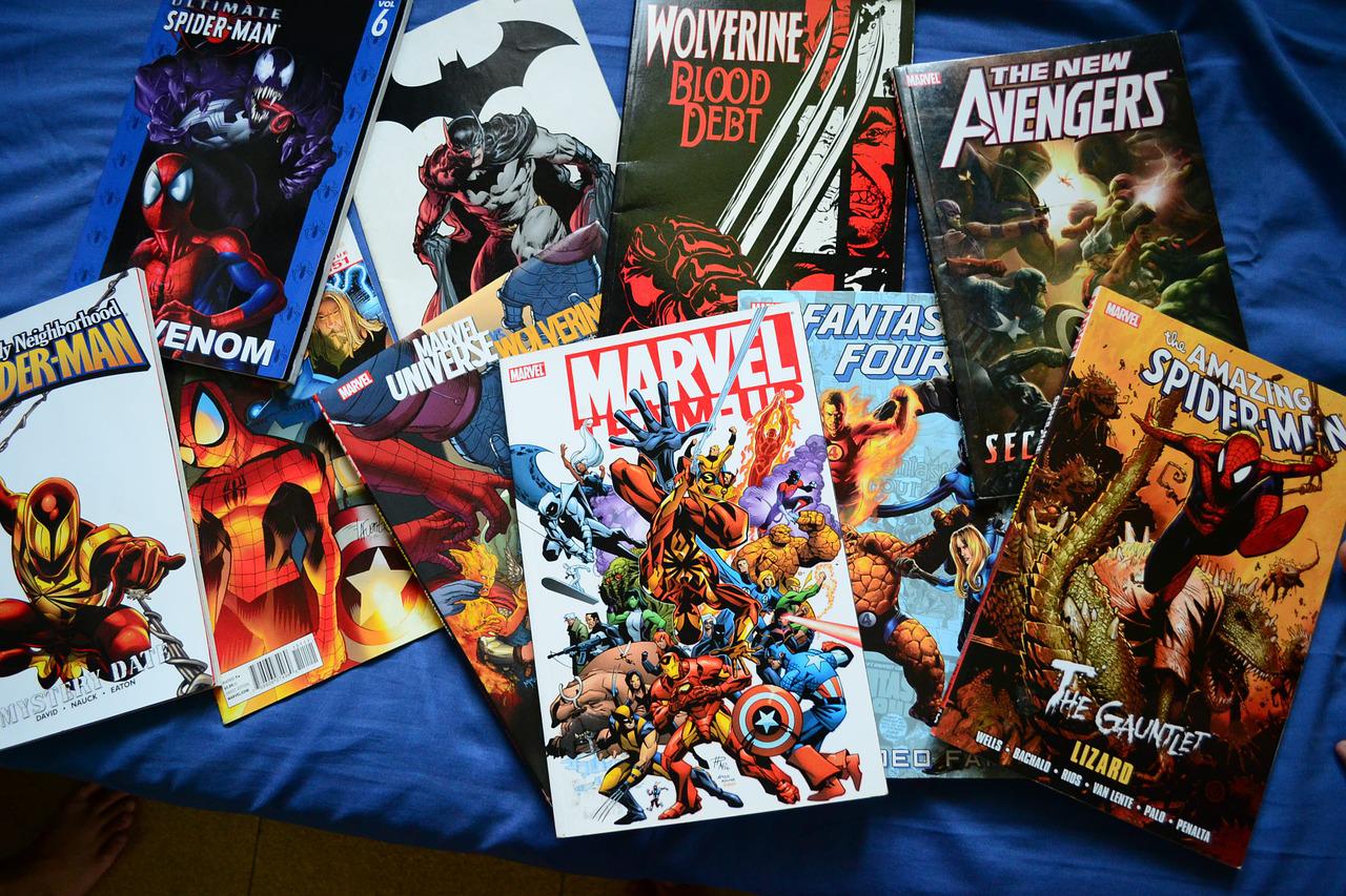 Comic-book superhero imagery representing superhero films and television