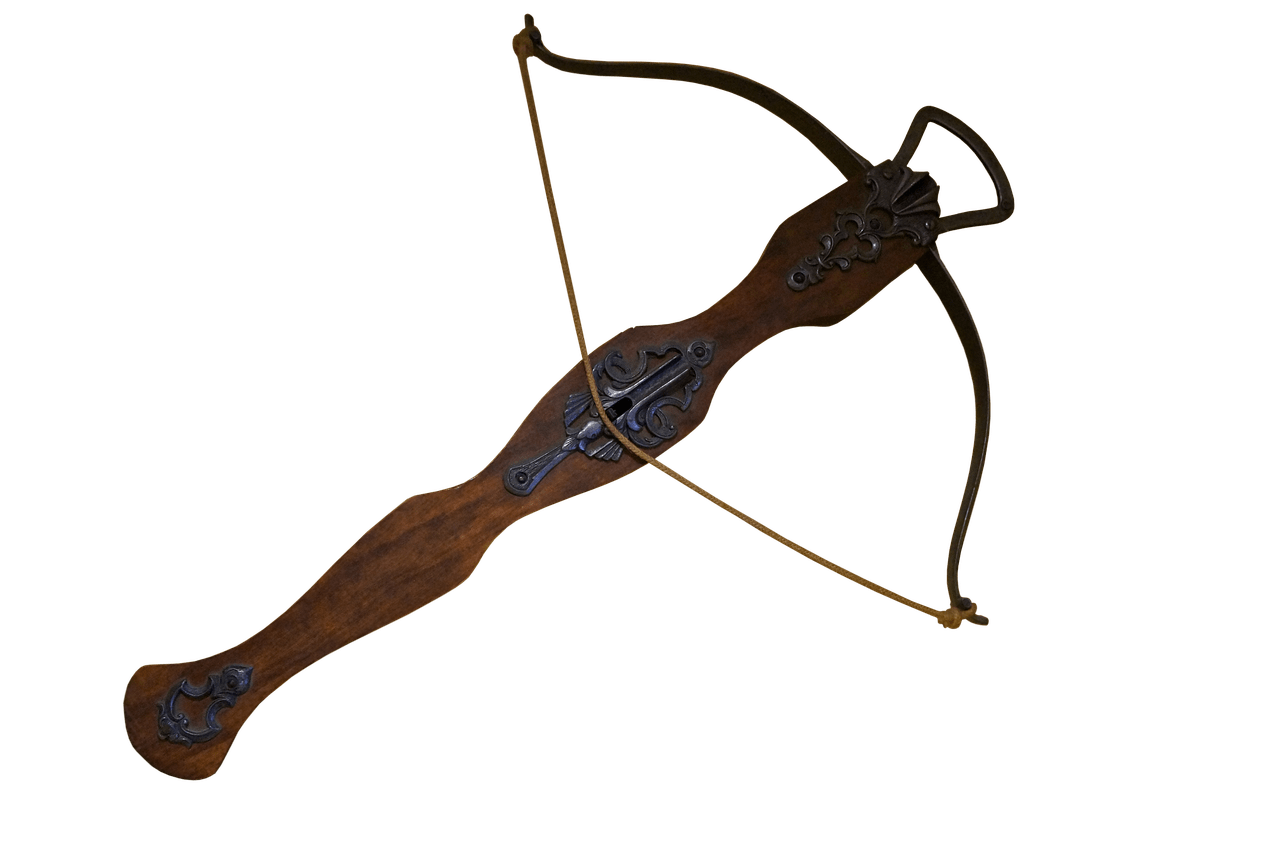 Medieval crossbow with its bow arms, stock and firing mechanism