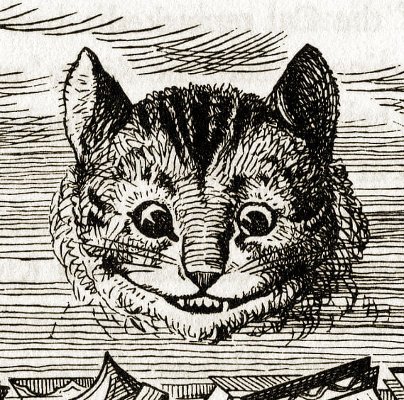 By John Tenniel - own scan, Public Domain, https://commons.wikimedia.org/w/index.php?curid=14741694,  Cheshire Cat