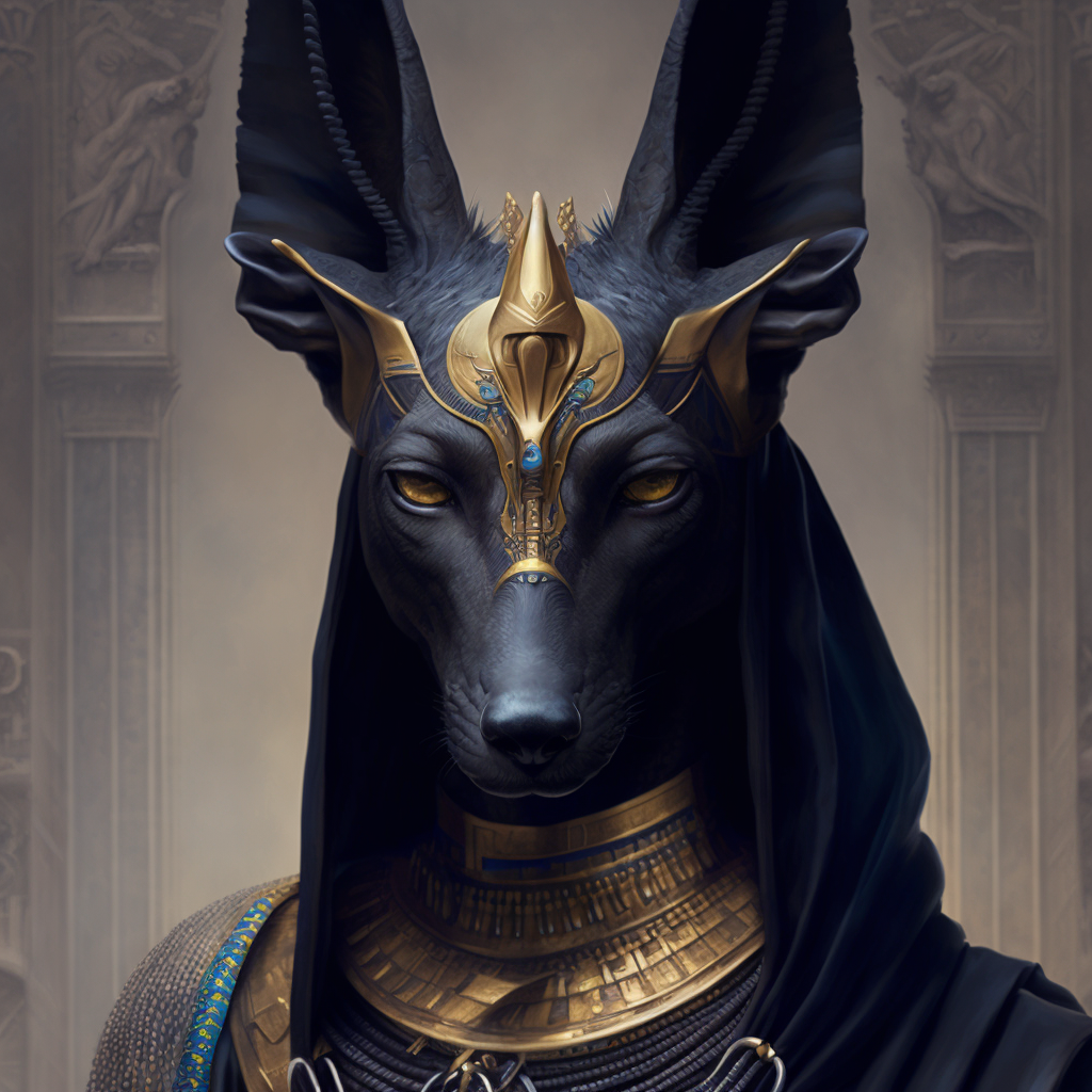 Anubis, "God of the Dead; Guide to the Underworld; Guardian of the Necropolis; Judge of the Dead"