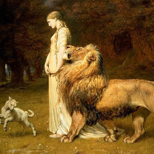 Una and Lion by British painter Briton Rivière (1840-1920). Faerie Queen