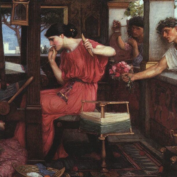 By John William Waterhouse - http://www.johnwilliamwaterhouse.com/pictures/penelope-suitors-1912/, Public Domain, https://commons.wikimedia.org/w/index.php?curid=770222