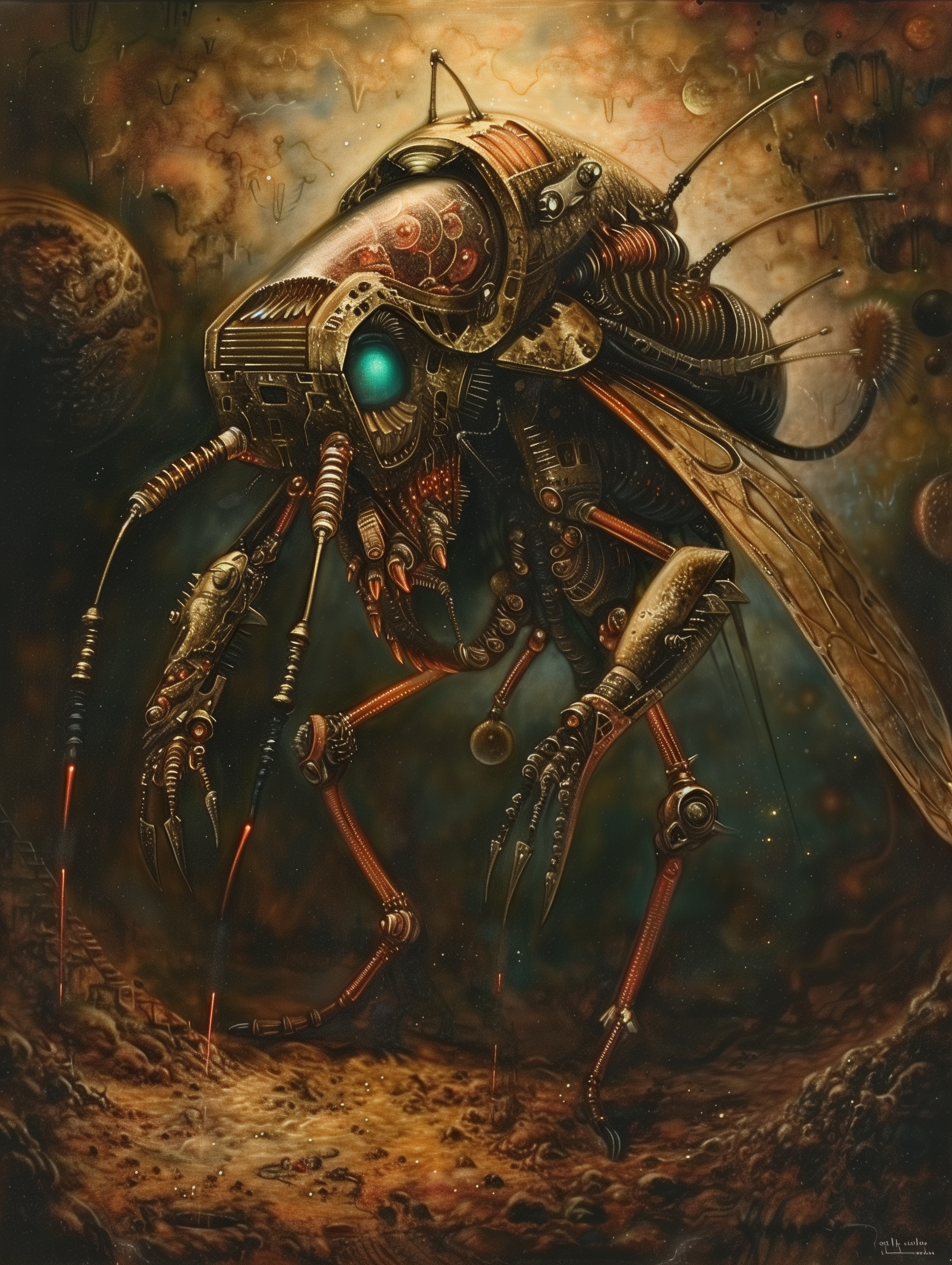 A Mi-Go fungal alien with membranous wings, clawed limbs and a bulbous antenna-covered head.