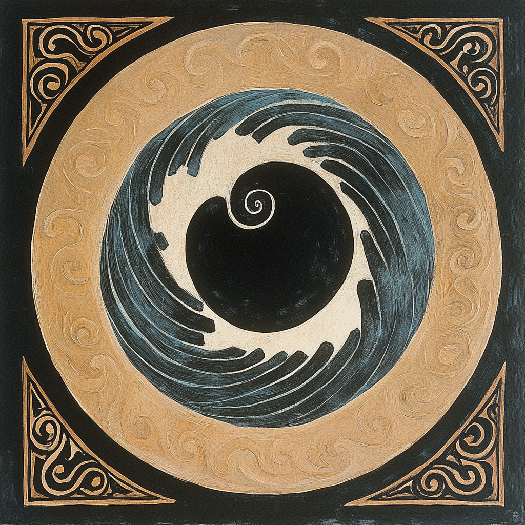 A spiraling, circular wave that encompasses the globe, symbolizing the eternal flow and cycle of the oceans.