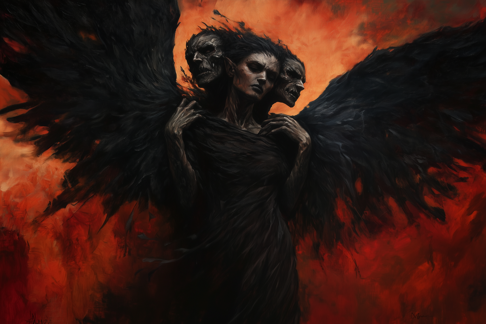 Ardat the Unavowed, a three-headed harpy demon lord with black wings