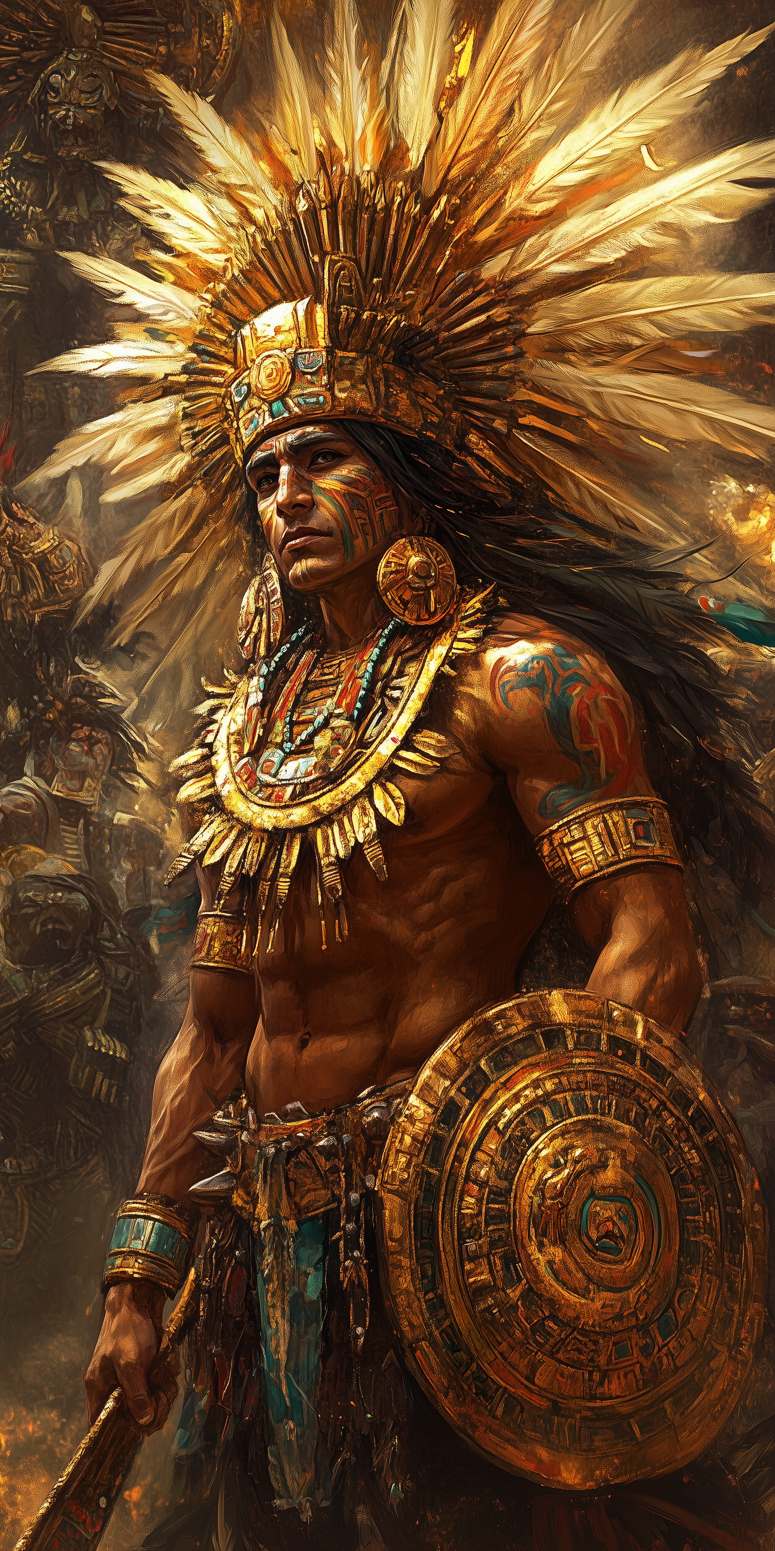 Tonatiuh, Mexica solar deity and lord of the Fifth Sun, blazing above the horizon