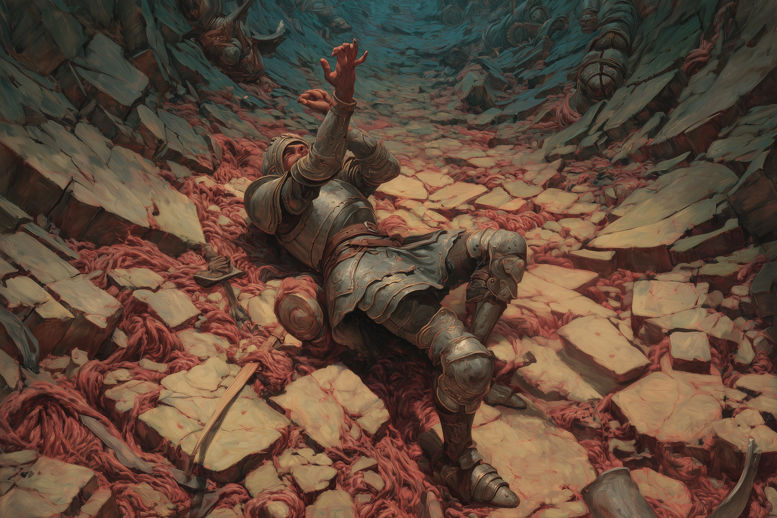 A Pathfinder-style trapper unfolding from a stone floor around its prey.