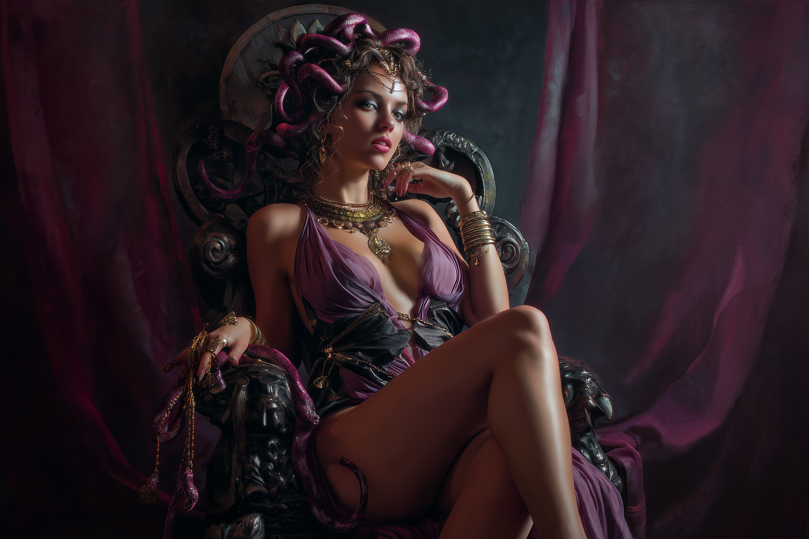 Khadija, the Serpentine Temptress of Azzagrat: Graz’zt’s Enchanting Demon Concubine