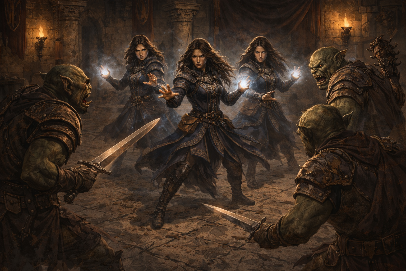 Mirror Image spell illustration with shifting doubles.