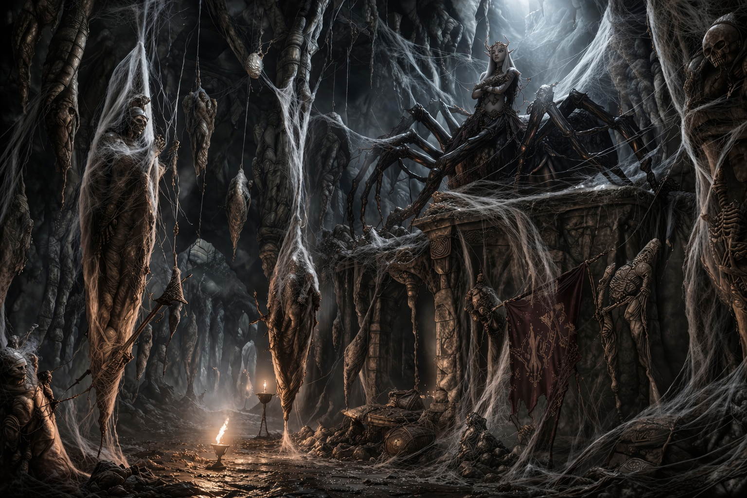 A Pathfinder-style drider armed for an ambush in the deep earth.