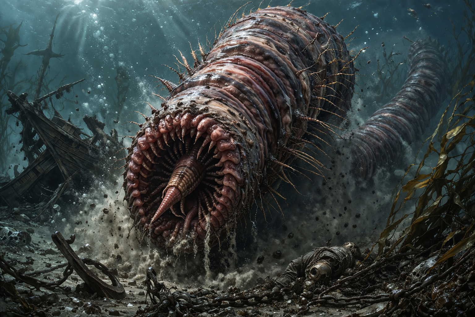 Spawning King Ragworm Sea Worm, Giant King Ragworm Monster – Fantasy RPG Creature