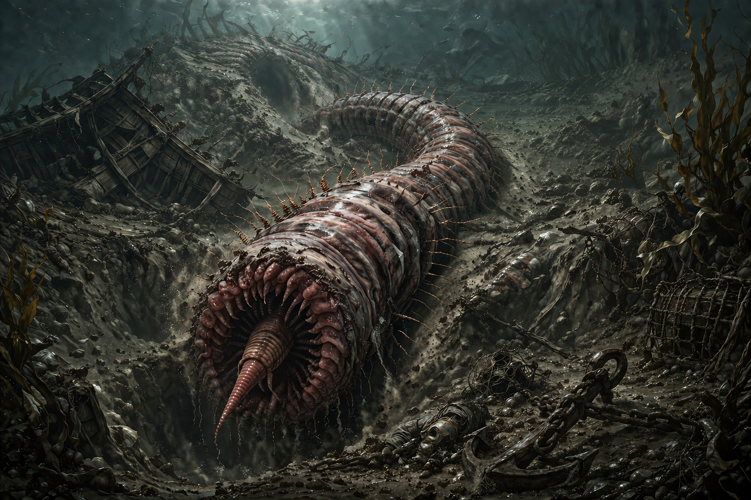 Spawning King Ragworm Sea Worm, Giant King Ragworm Monster – Fantasy RPG Creature