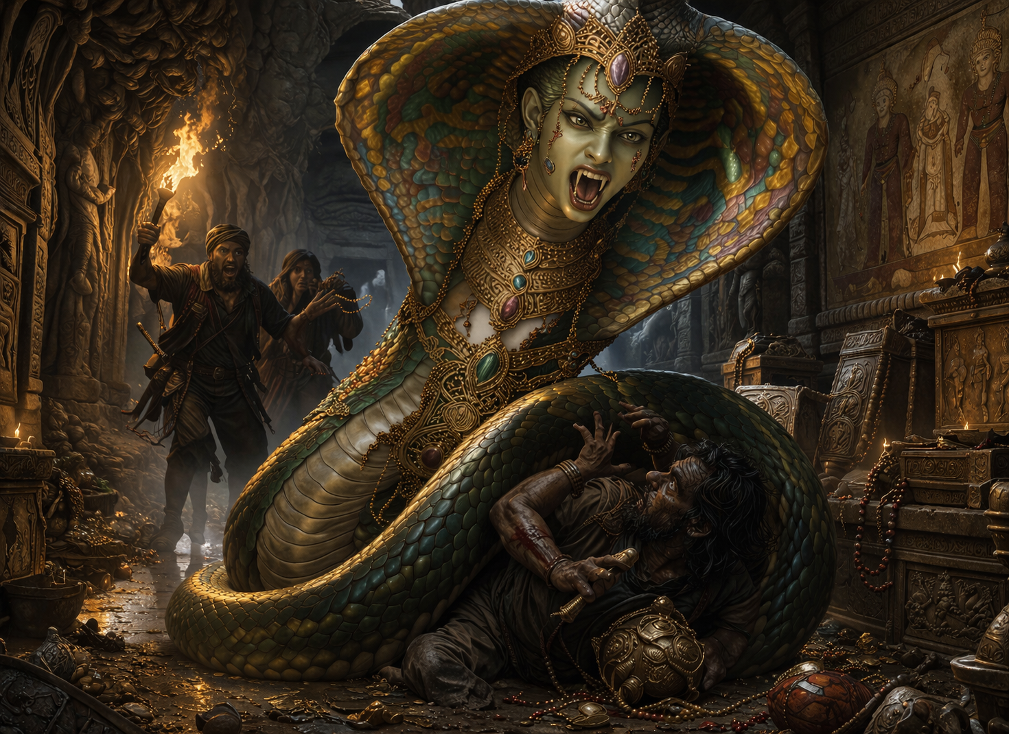 A guardian naga watching over a sacred inner chamber.