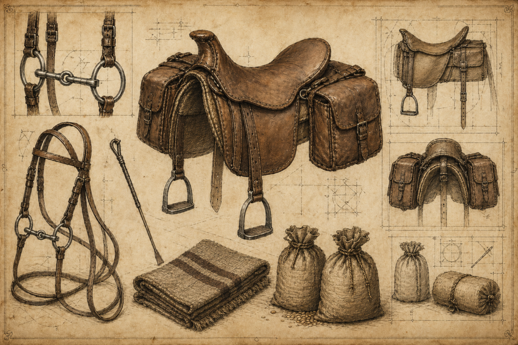 Riding Kit — Mount Tack, Saddlebags, and Feed for Travel
