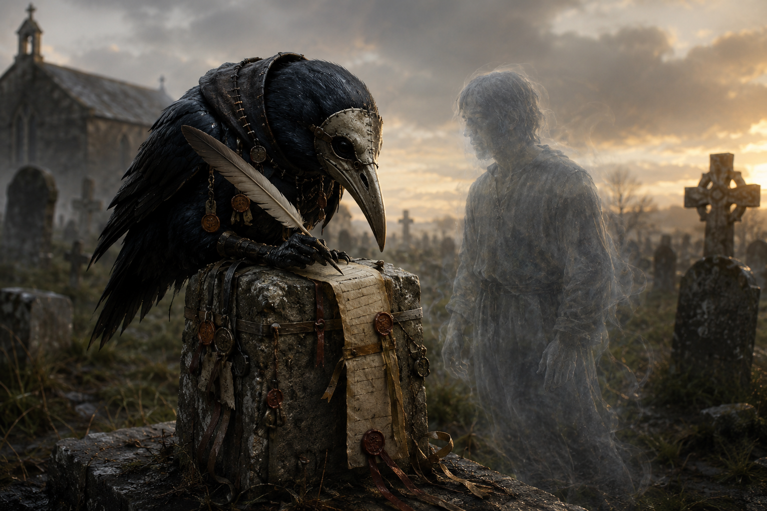 Psychopomp Nosoi – Masked Scribe and Soul-Courier of the Dead