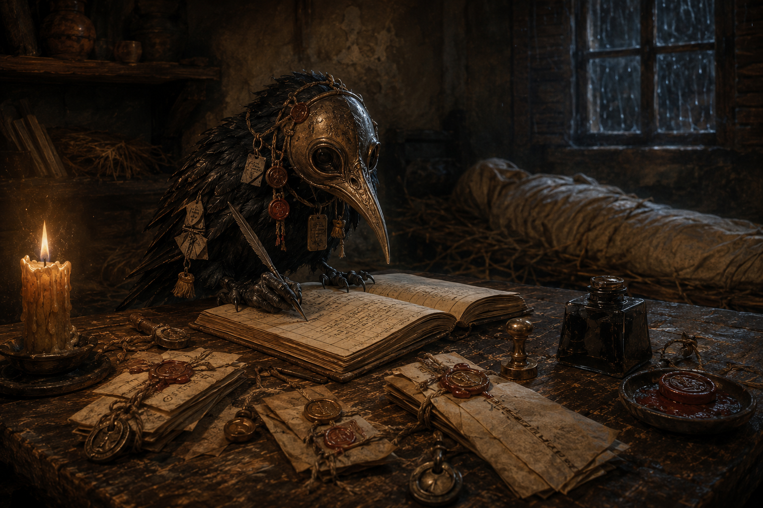 Psychopomp Nosoi – Masked Scribe and Soul-Courier of the Dead