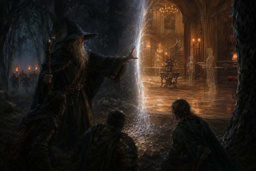 Mage’s Magnificent Mansion Spell: Extradimensional Refuge, Hidden Door, and Arcane Banquet