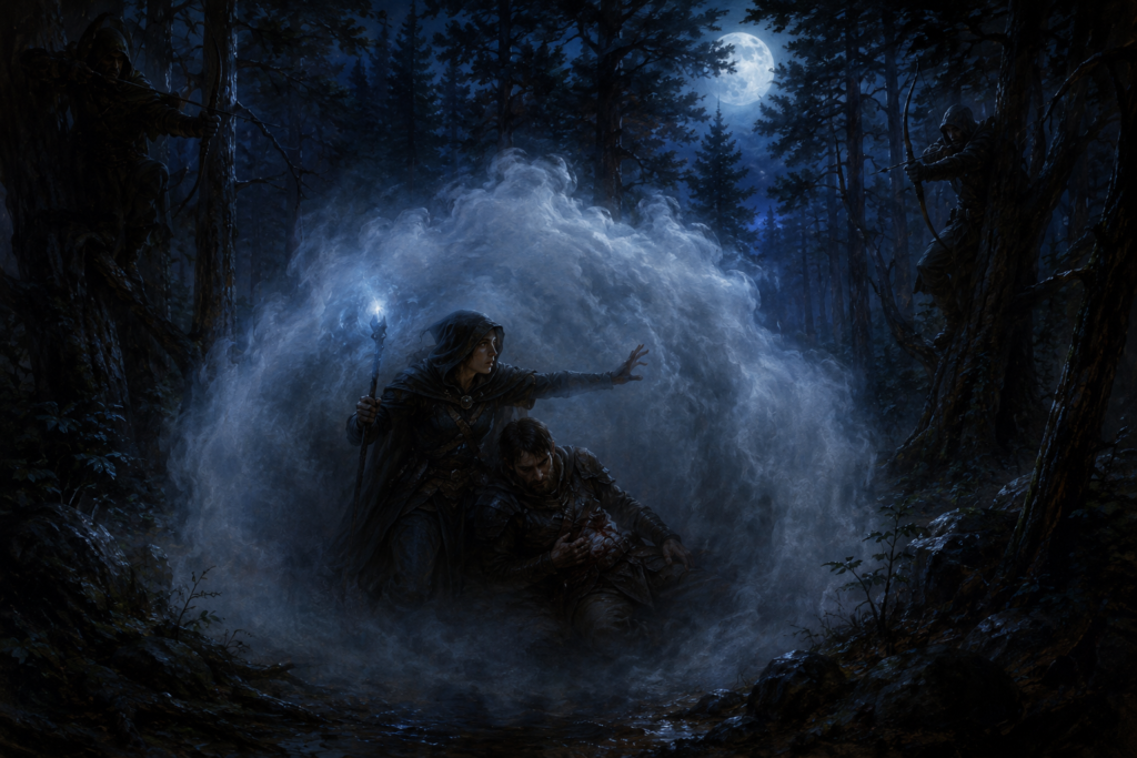 Obscuring Mist Spell: Defensive Fog, Concealment, and Battlefield Escape