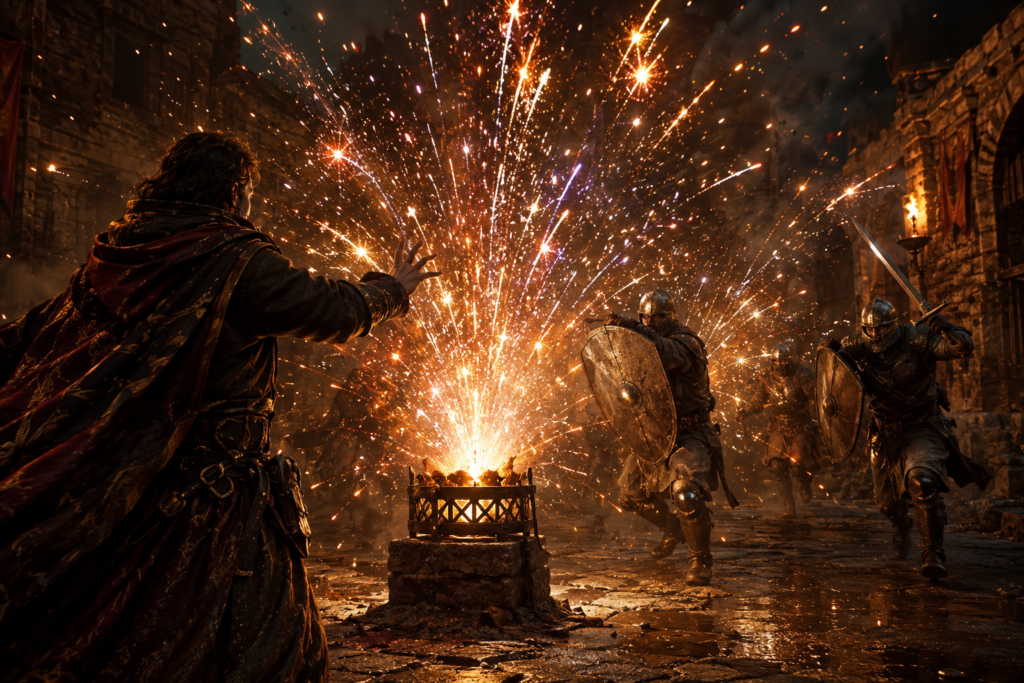 Pyrotechnics Spell: Rules for Fireworks, Smoke Clouds, Blinding Light, and Battlefield Fire Magic