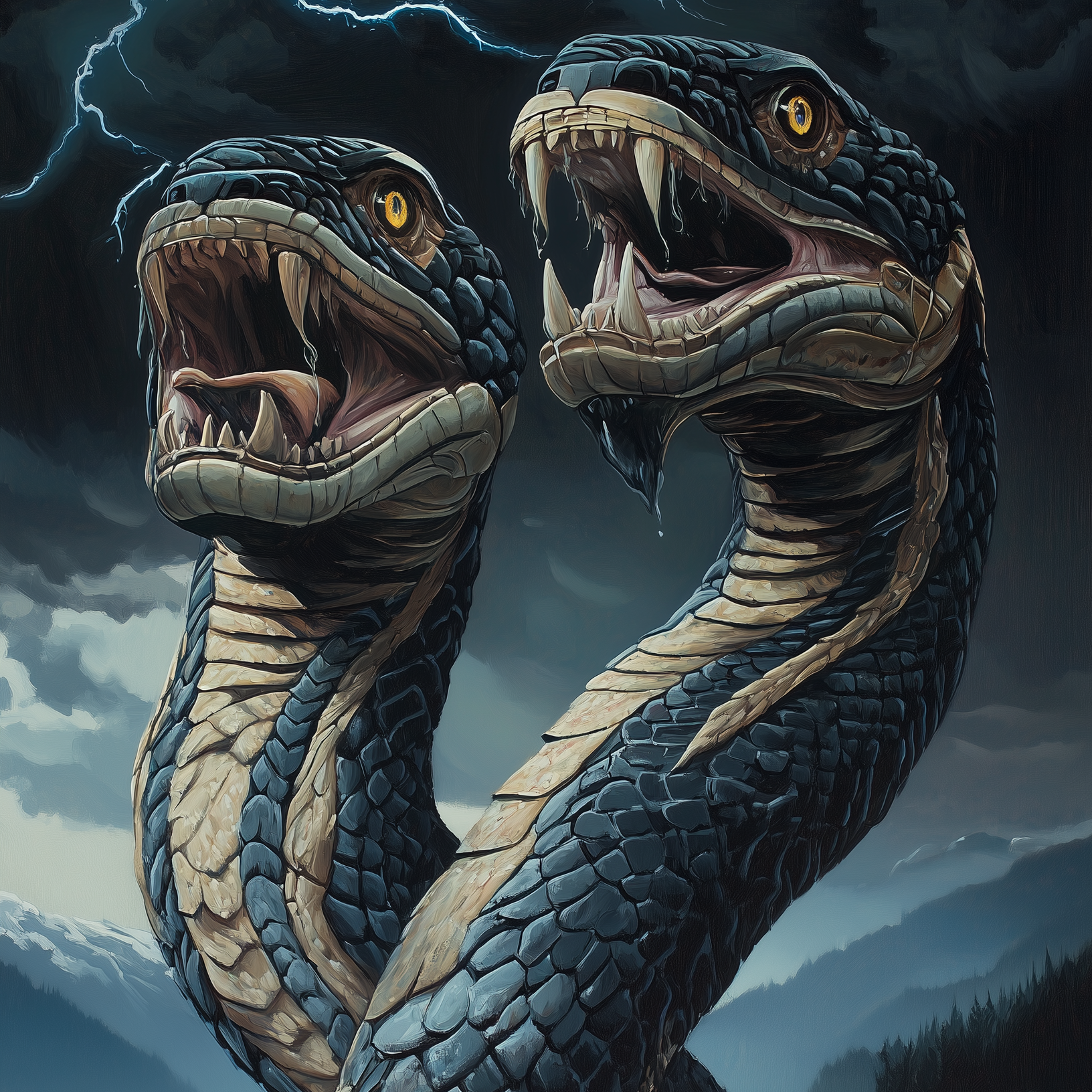 Monster, Sisiutl, The Twin-Headed Guardian of Balance fantasy monster illustration