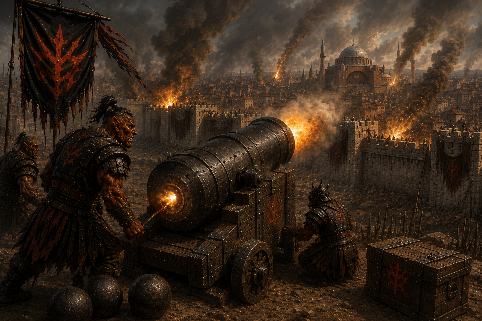 Hobgoblin bombard crew of the Ninefold Dominion firing on Constantinople during the siege of 1453