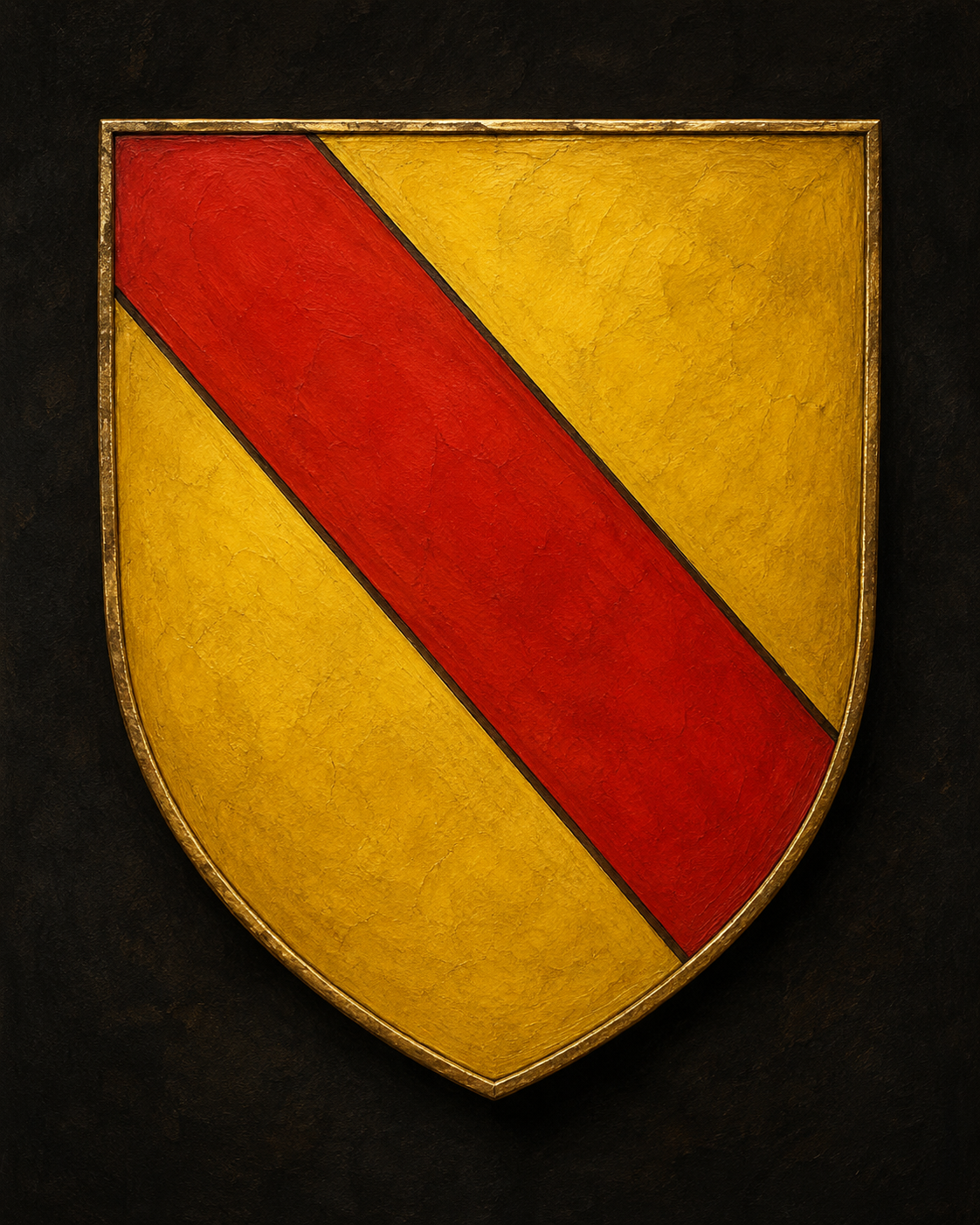 Painted medieval coat of arms of Baden, a red bend on a gold shield