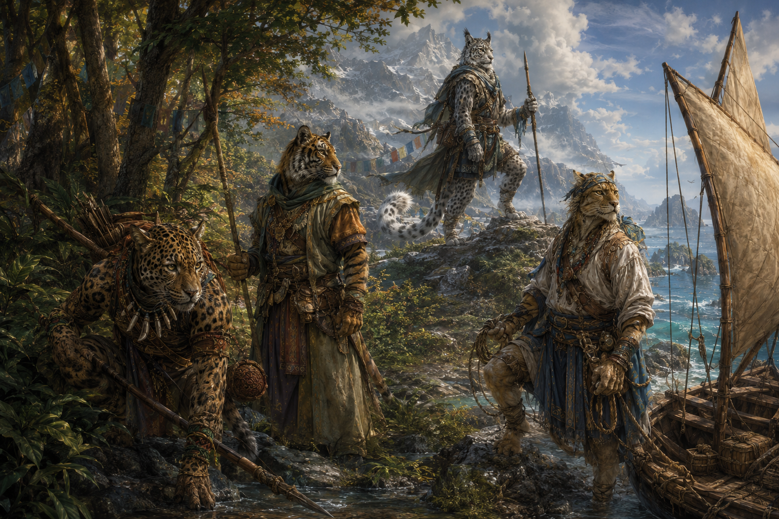 American forest, eastern woodland, highland and coastal Catfolk in their different homelands
