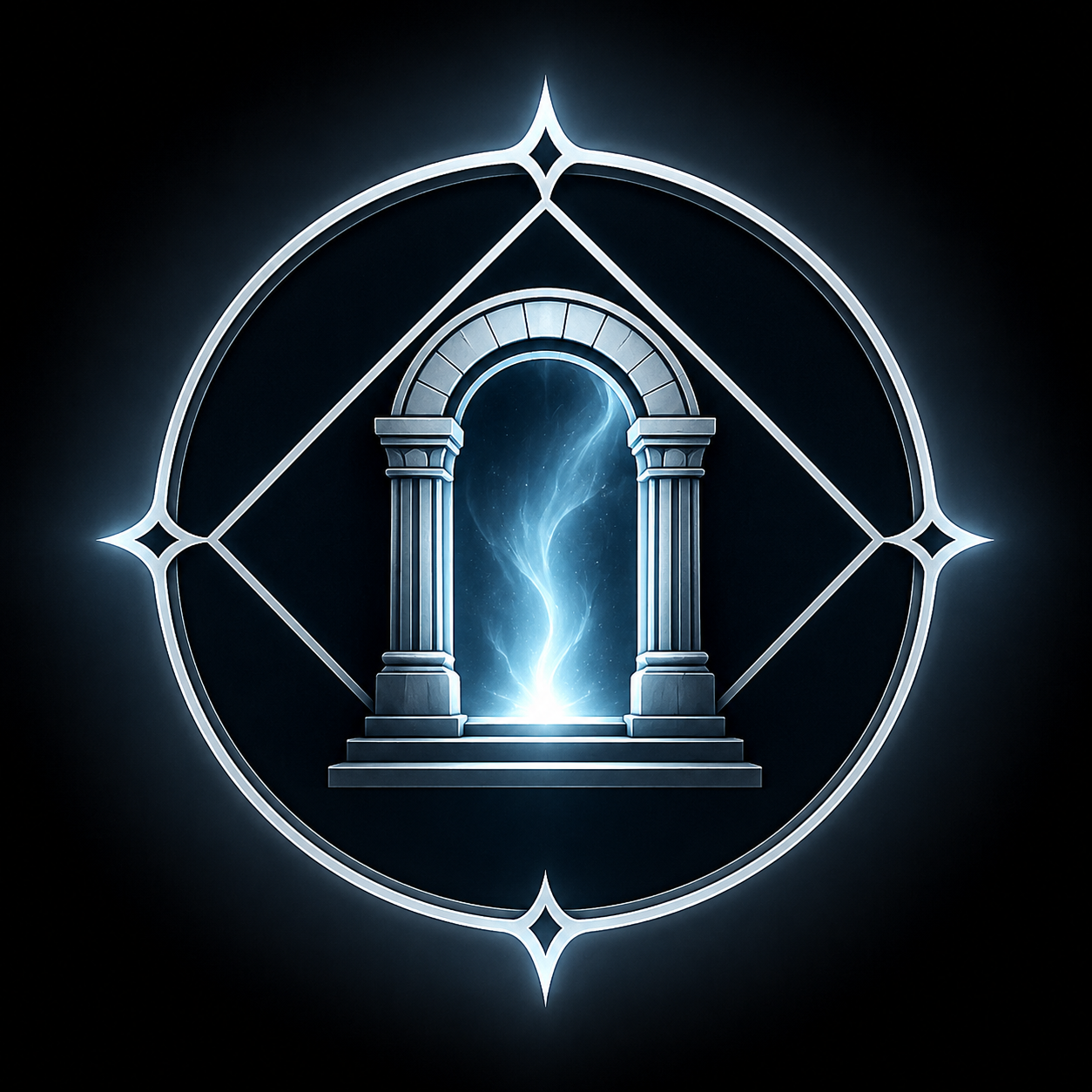 Conjuration school sigil depicting a luminous blue portal within a silver magic circle