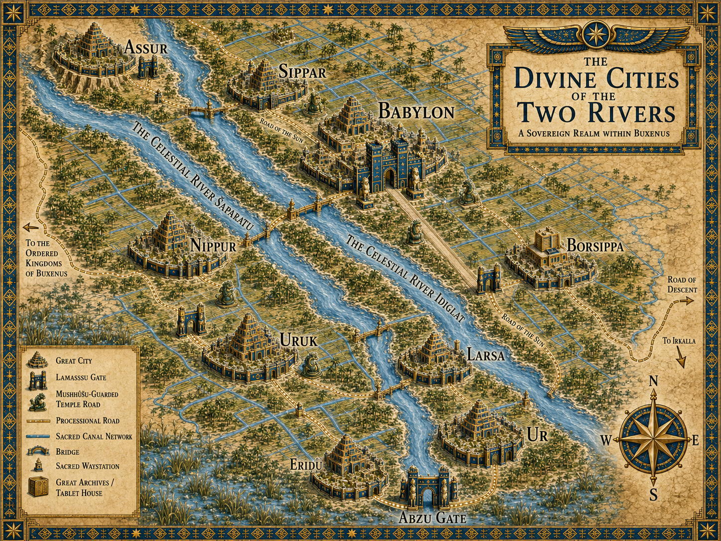 Campaign map of the Divine Cities of the Two Rivers within Buxenus