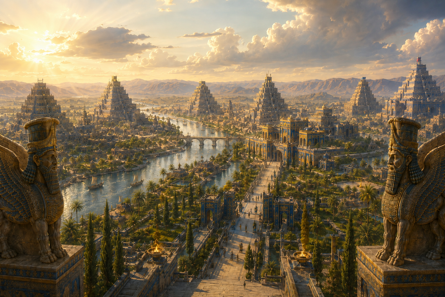The Divine Cities of the Two Rivers in Buxenus, with monumental temple cities and sacred waterways