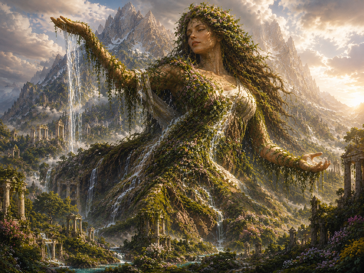 Gaia, primordial Earth Mother manifesting through the living landscape of Pelion