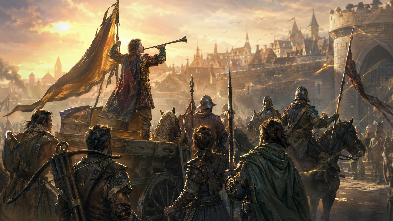 Good Hope spell rallying soldiers and adventurers at a fortified city gate in 1454