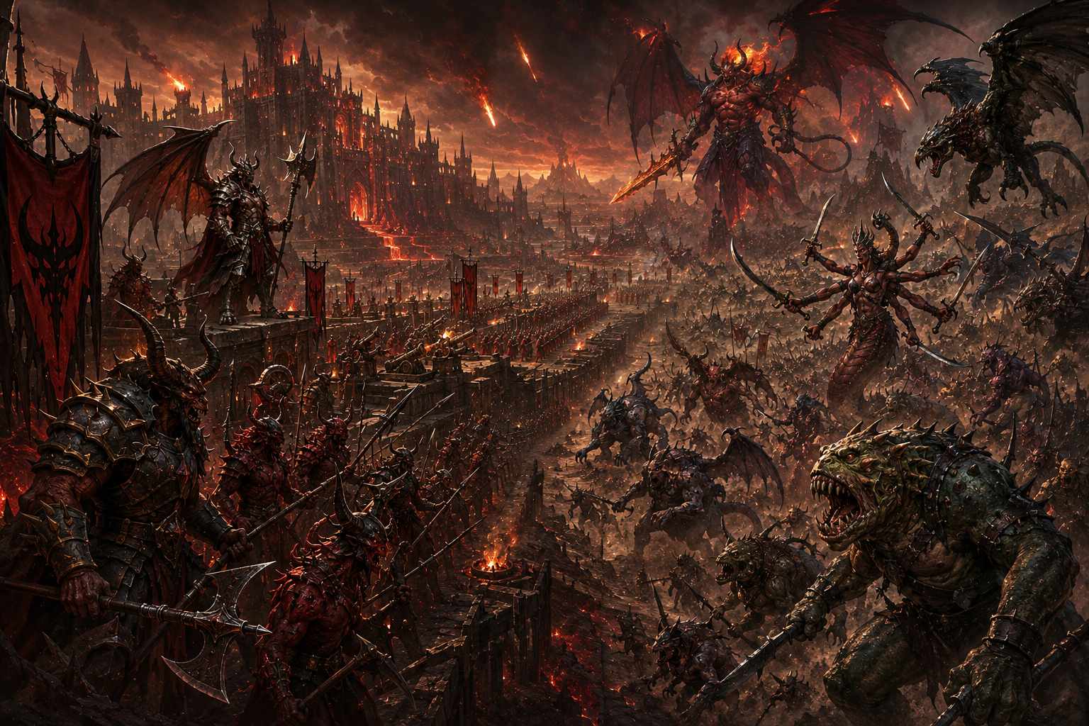 Disciplined devil legions defending Avernus against a chaotic demonic assault