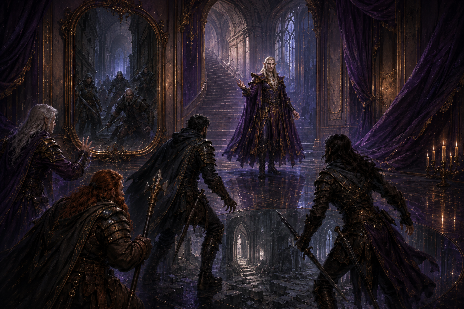 Distorted shadows and illusionary terrors suggesting the spell Weird
