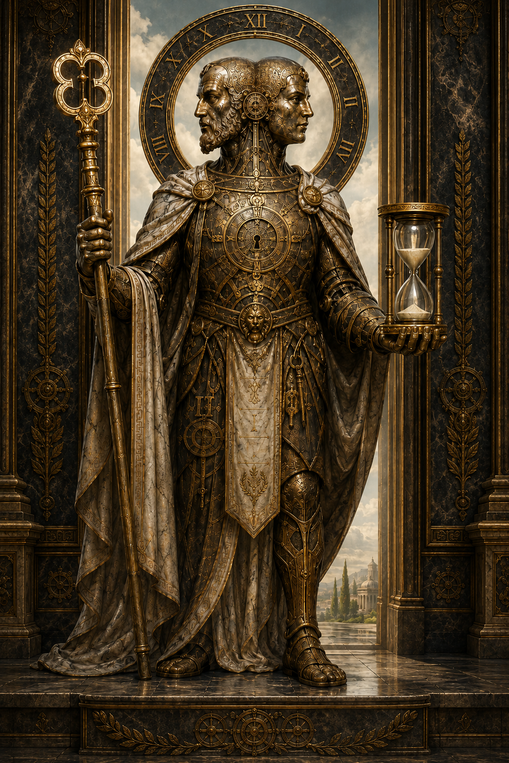 Keeper of Hours, the two-faced temporal construct servitor of Janus