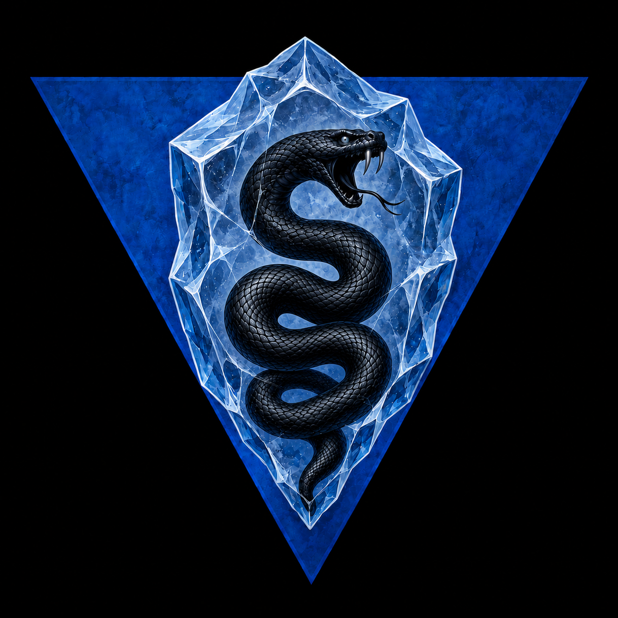 Leviathan's sigil: a black viper imprisoned in ice upon a blue inverted triangle