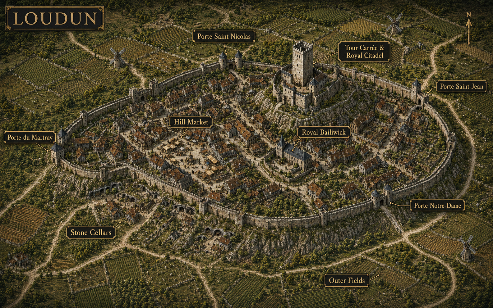 Loudun historical town map