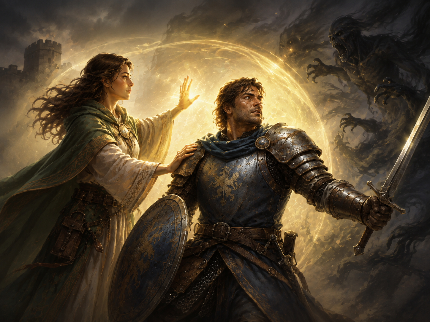 Remove Fear Spell — magical courage shields a warrior from supernatural terror.
